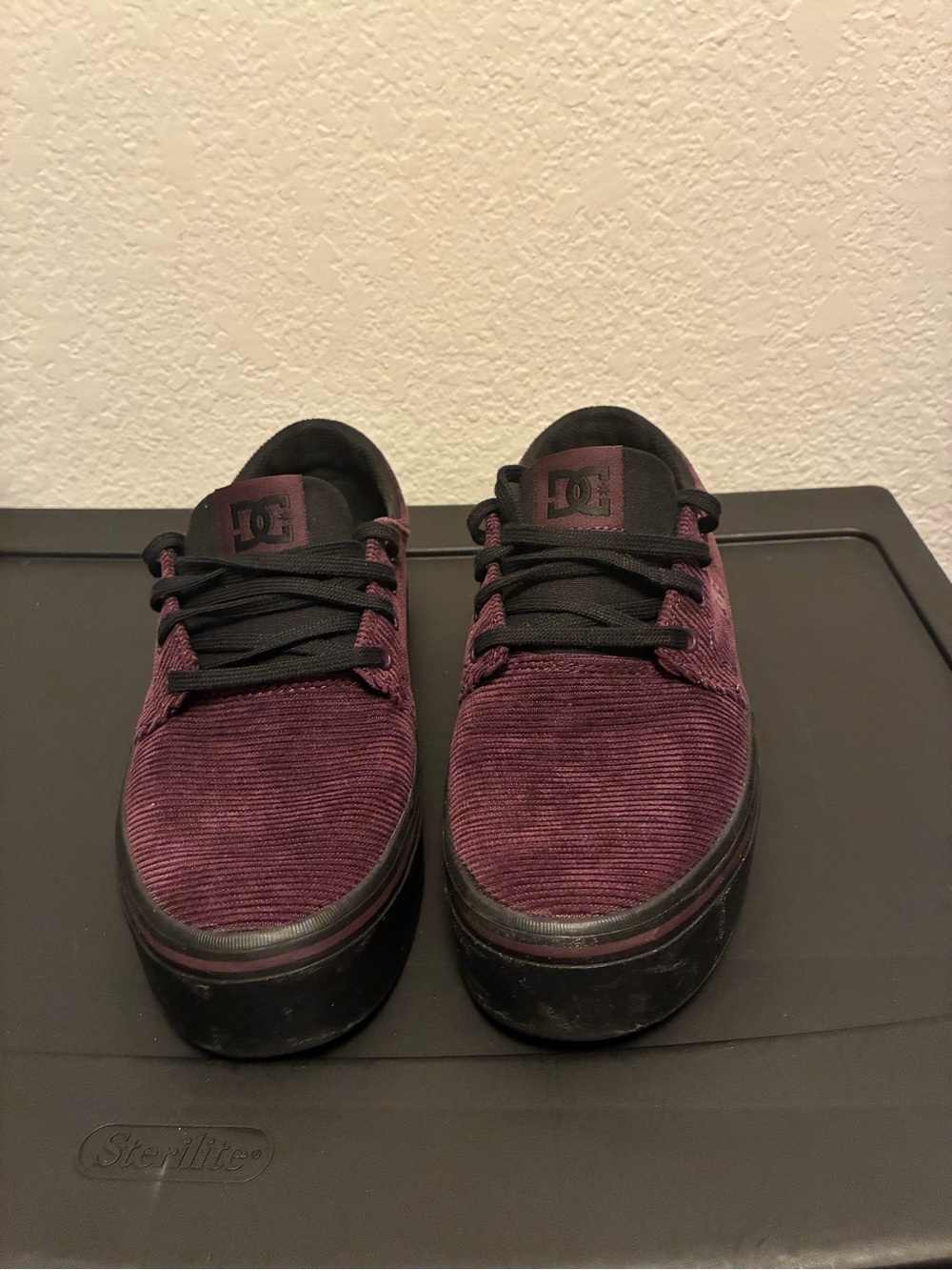 DC Corduroy Low-Top Skate Sneakers in Burgundy and Black